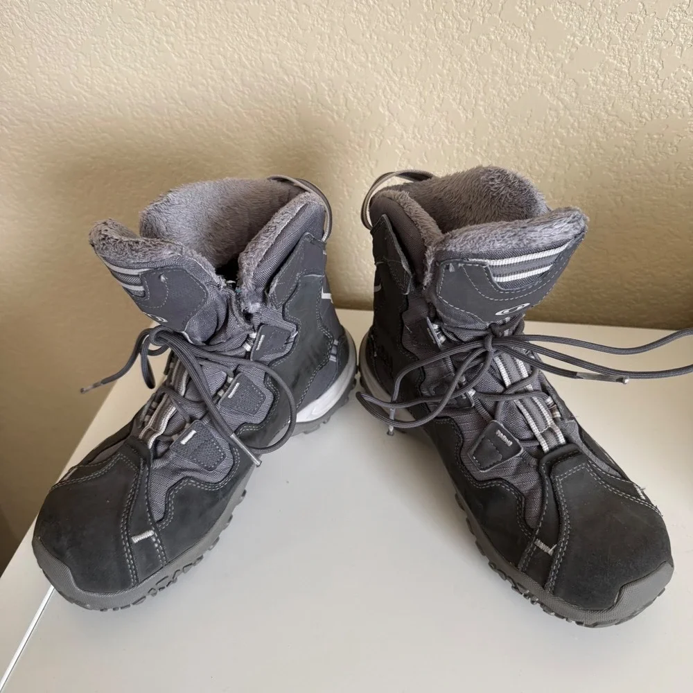 Salomon Winter Boots Women Size 6.5 Grey Waterproof Thinsulate ‎ Insulated Fur